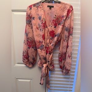 Inc floral blouse with bubble sleeves and tie waist